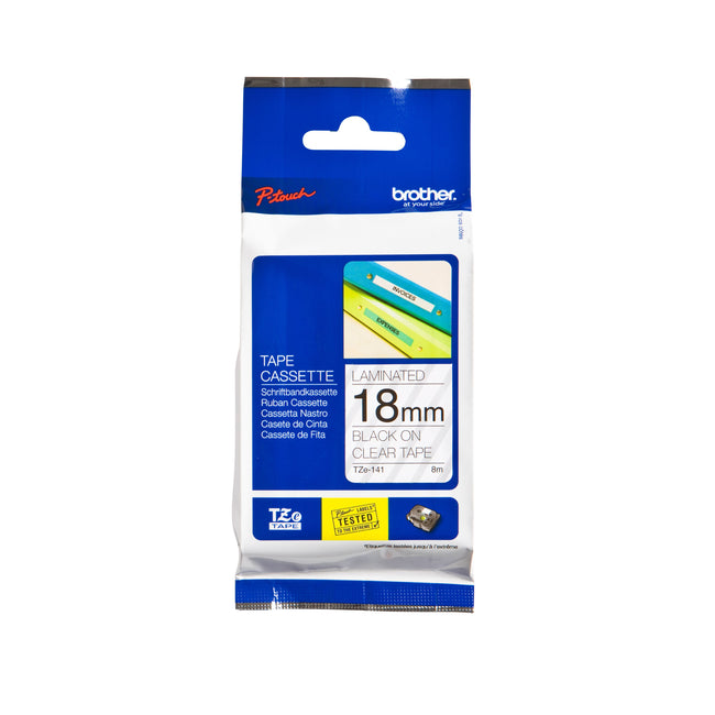 Brother - Labele P-touch TZe-141 Standard 18mm Schwarz auf Transparent | 25 Stück
