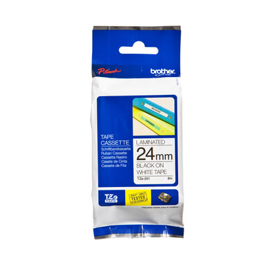 Brother - Labele P-touch TZe-251 Standard 24mm Schwarz auf Weiß | 25 Stück