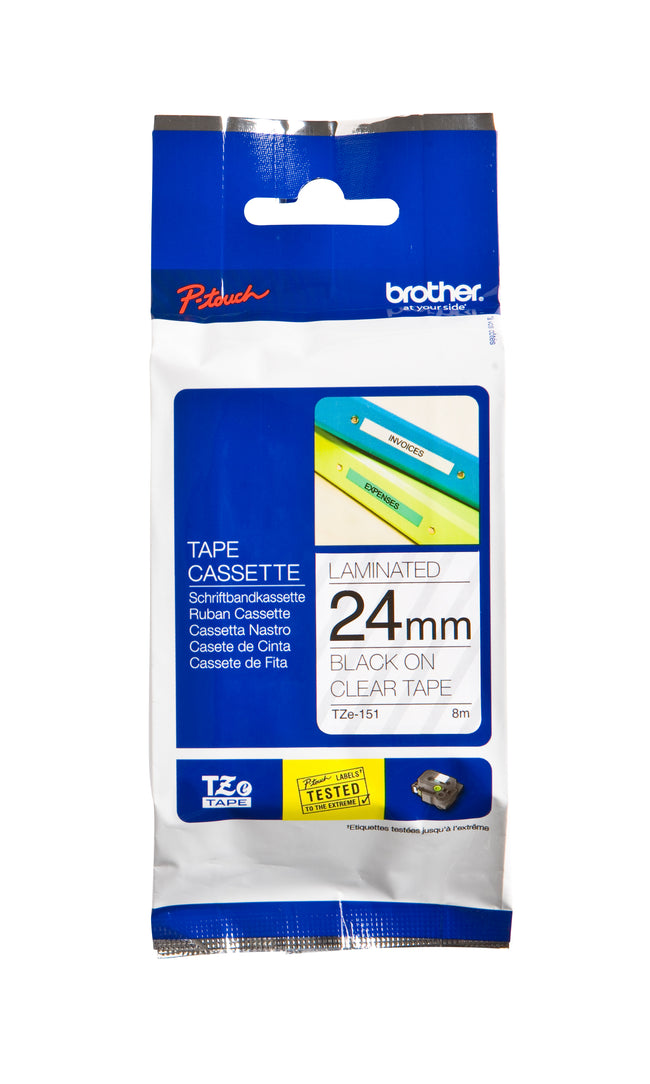 Brother - Labele P-touch TZe-151 Standard 24 mm Schwarz auf Transparent
