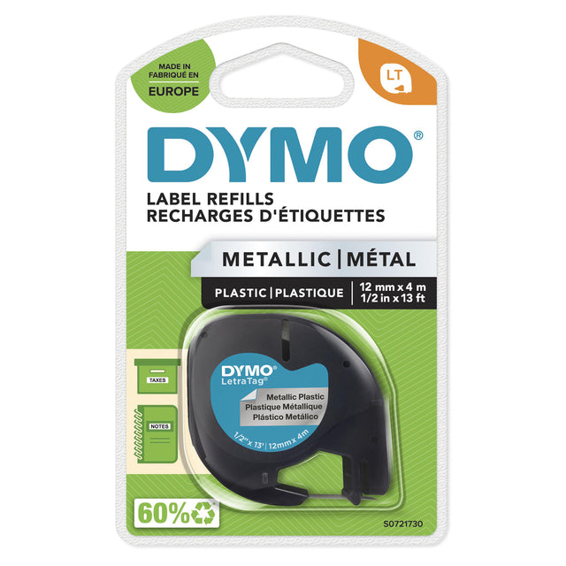 Dymo - Labele LetraTag metallic 12mm schwarz auf silber