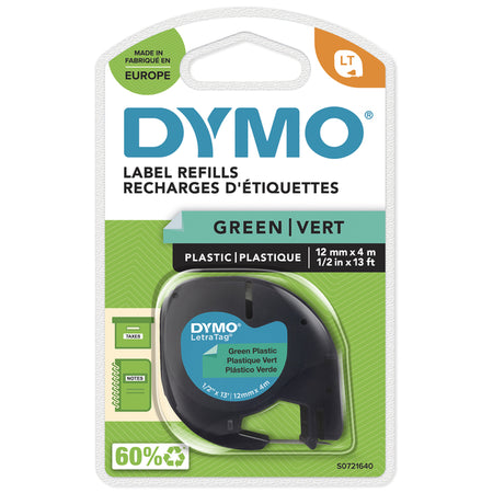 Dymo - Labele LetraTag Kunststoff 12mm schwarz auf grün | 10 Stück