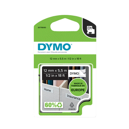 Dymo - Labele LabelManager D1 Polyester 12mmx5,5m schwarz auf weiß