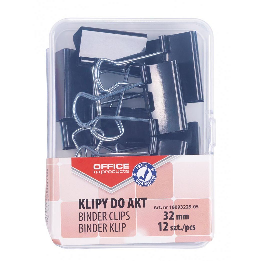 OFFICE products -   foldbackclip, zwart, 32 mm, plastic doos van 12 stuks