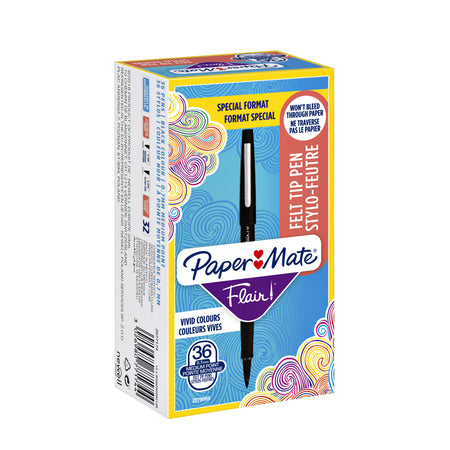 Paper Mate – Fineliner Flair Original mittelschwarz, Vorteilspackung mit 36 ​​Stück