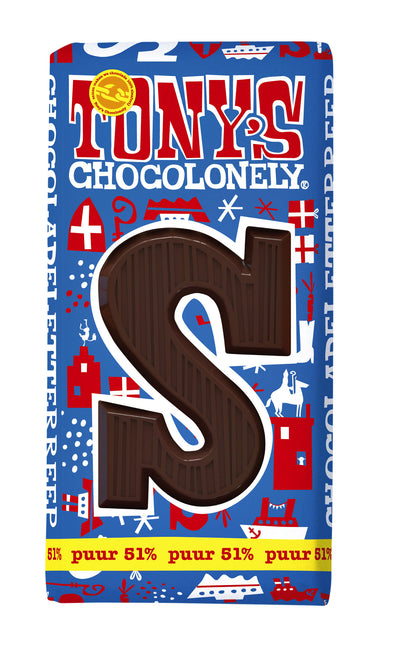 Tony's Chocolonely - Dunkler Schokoladenbuchstabe S 180gr | 15 Stück
