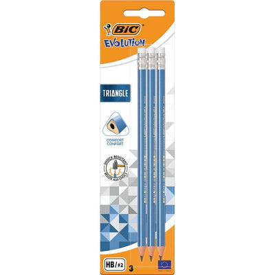 Bic - Evolution Triangle Bleistift, mit Radiergummi, Blister mit 3 Stück
