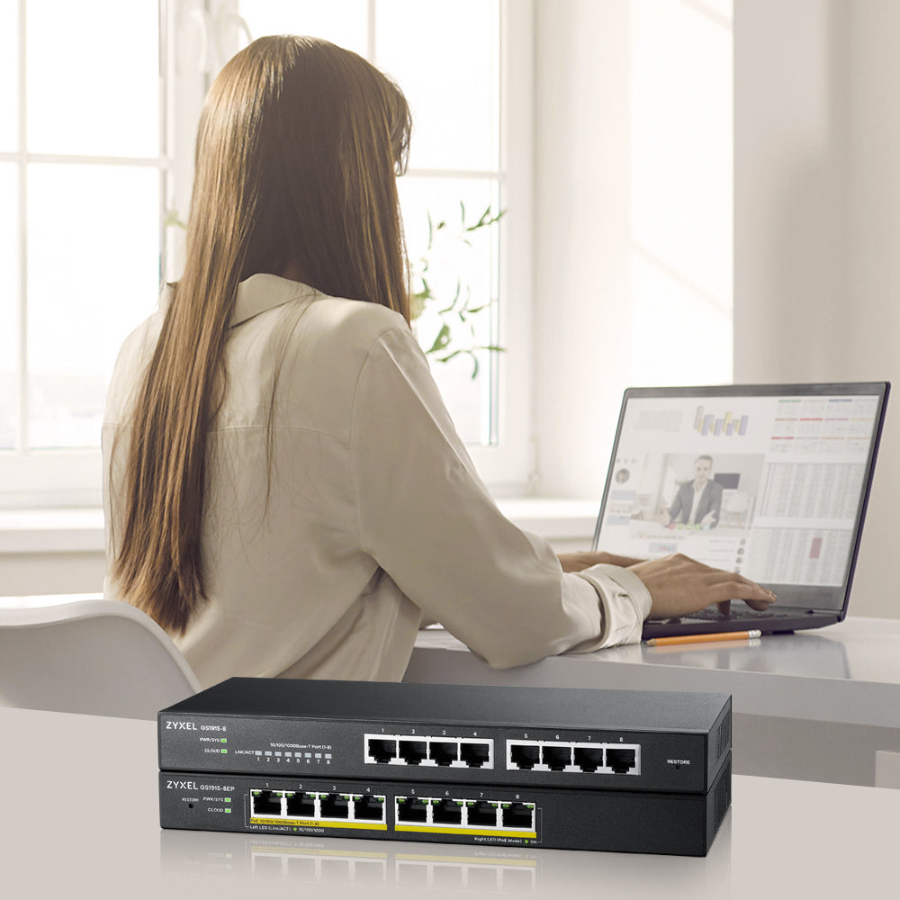 ZYXEL -   GS1915-8EP Managed L2 Gigabit Ethernet (10/100/1000) Power over Ethernet (PoE) Zwart