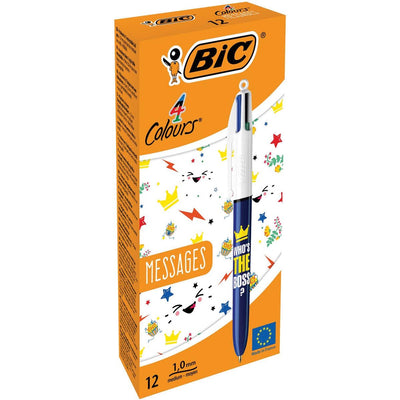 Bic – Colors Messages 4-Farben-Kugelschreiber, mittel, klassische Tintenfarben, Box mit 12 Stück