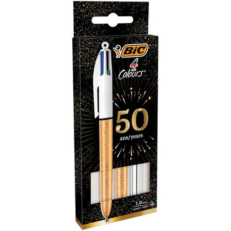 Bic – Colors + Shine 4-Farben-Kugelschreiber, mittel, klassische Tintenfarben, 3er-Blister