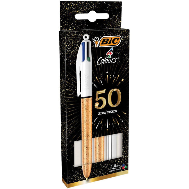 Bic – Colors + Shine 4-Farben-Kugelschreiber, mittel, klassische Tintenfarben, 3er-Blister
