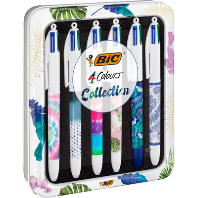 Bic – Colors Tie Dye 4-Farben-Kugelschreiber, mittel, klassische Tintenfarben, 6er-Box