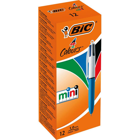 Bic - Colors Mini 4-Farben-Kugelschreiber, mittel, klassische Schreibfarben, blaues Gehäuse