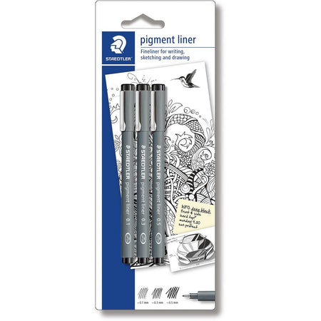 Staedtler - Fineliner Pigment Liner Blister à 3 Stück: 0,1; 0,3 und 0,5 mm