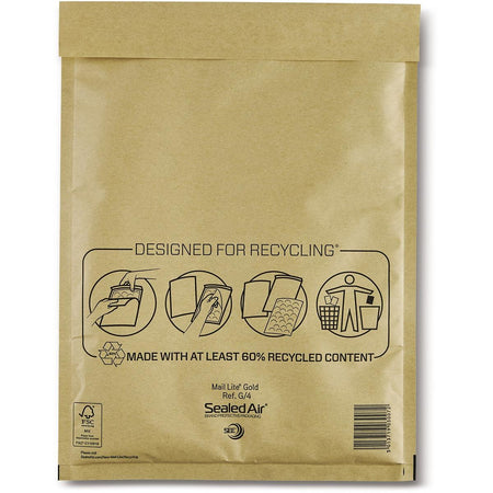 Mail Lite - Luftpolsterumschläge, Gold, G/4, 240 x 330 mm, Karton mit 50 Stück