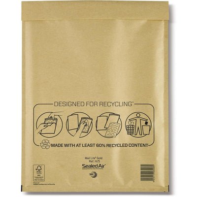 Mail Lite - Luftpolsterumschläge, Gold, H/5, 270 x 360 mm, Karton mit 50 Stück