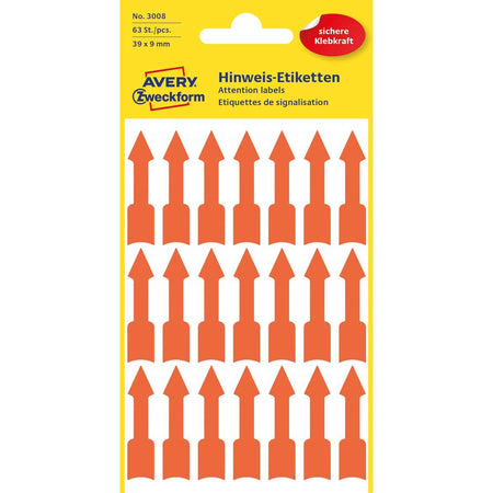 Avery - Zweckform 3008, Markierungspfeile, hellrot, 3 Blatt, 63 pro Blatt, 39 x 9 mm