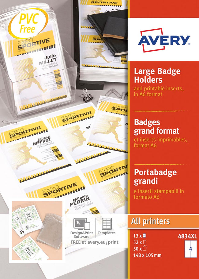 Avery – Großes Abzeichen, 10,5 x 14,8 cm groß, inklusive Einlagen, Schachtel mit 50 Stück