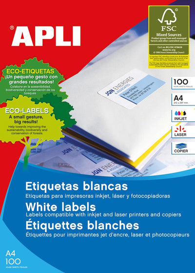 Apli – Weiße Etiketten ft 105 x 42,4 mm (B x H), 1.400 Stück, 14 pro Blatt (1277)