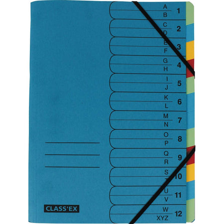 Classex - Sortiermappe Class'ex A-Z und 1-12, blau mit 12 Registern in verschiedenen Farben