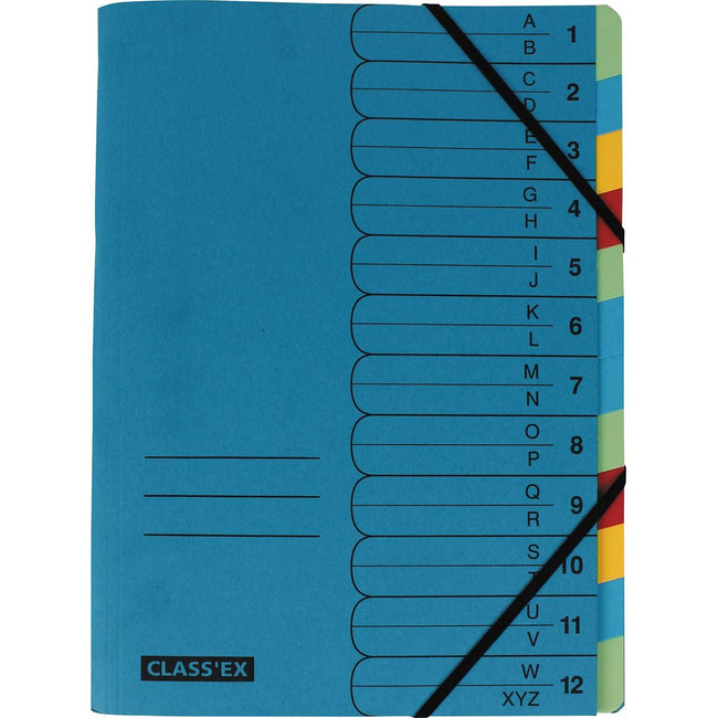 Classex - Sortiermappe Class'ex A-Z und 1-12, blau mit 12 Registern in verschiedenen Farben