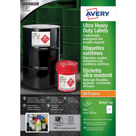 Avery - Label B3655-50 148x210mm Polyethylen weiß 100 Etiketten