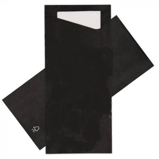 Besteck - Einstecktuch 80x185mm schwarz + weiße Serviette 600 Stück