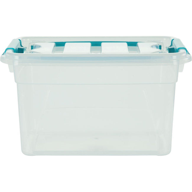 Whitefurze - Carry Box Aufbewahrungsbox 13 Liter, transparent mit blauen Griffen