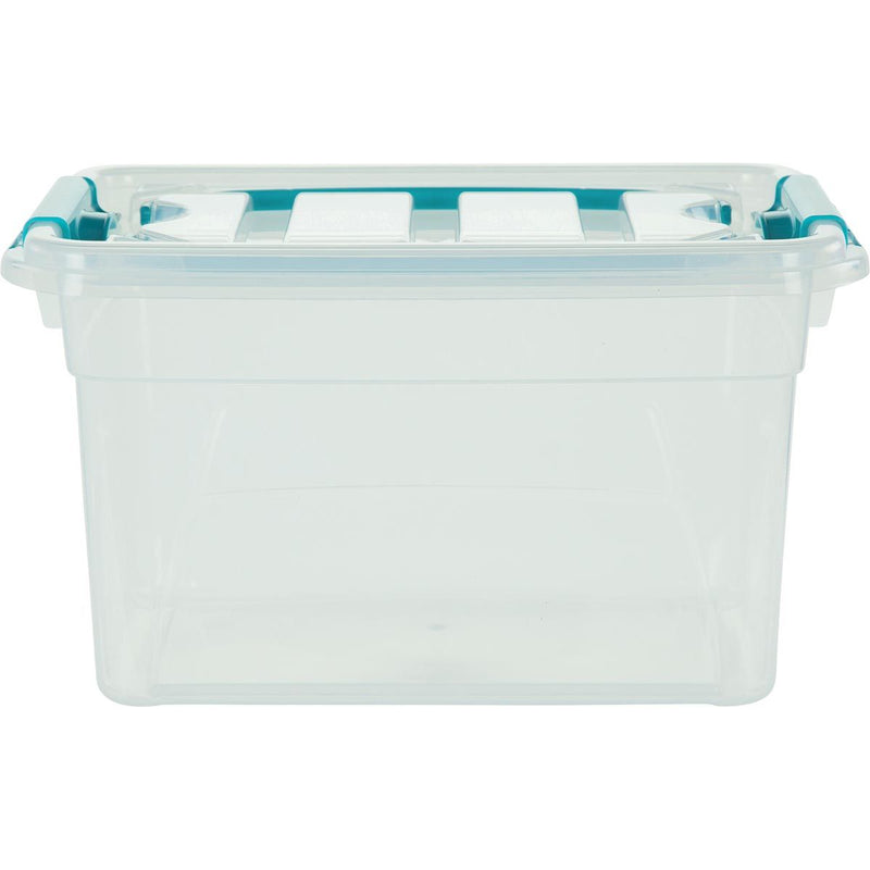 Whitefurze - Carry Box Aufbewahrungsbox 13 Liter, transparent mit blauen Griffen