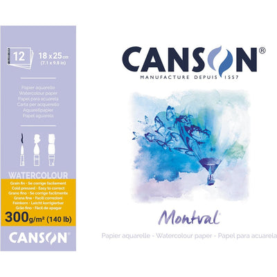 Canson – Montval Aquarellpapier, weiß mit feiner Körnung, 300 g/m², ft 18 x 25 cm, Block mit 12 Blatt