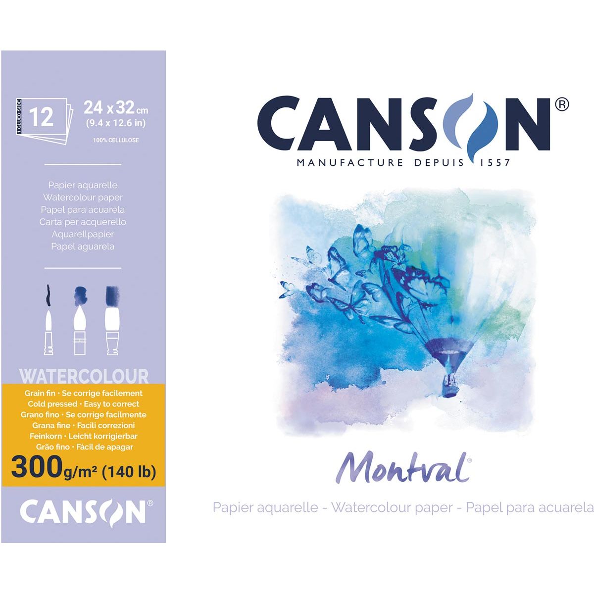 Canson – Montval Aquarellpapier, weiß mit feiner Körnung, 300 g/m², ft 24 x 32 cm, Block mit 12 Blatt