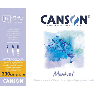 Canson – Montval Aquarellpapier, weiß mit feiner Körnung, 300 g/m², ft 24 x 32 cm, Block mit 12 Blatt