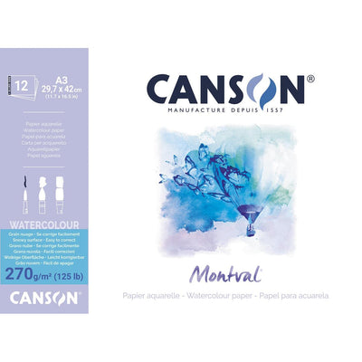 Canson – Montval Aquarellpapier, weiß mit grober Körnung, 270 g/m², ft A3, Block mit 12 Blatt
