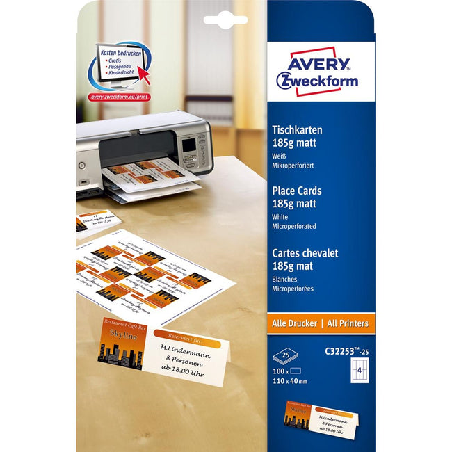 Avery Zweckform - bedruckbare Namenskarten, Schachtel mit 100 Stück (ft 110 x 40 mm)