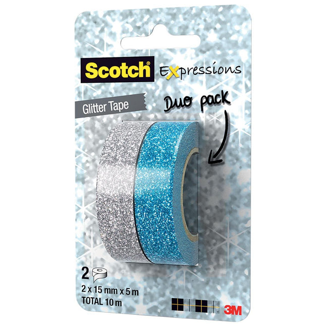 Scotch - Sions Glitter E, 15 mm x 5 m, Blister mit 2 Stück in verschiedenen Farben