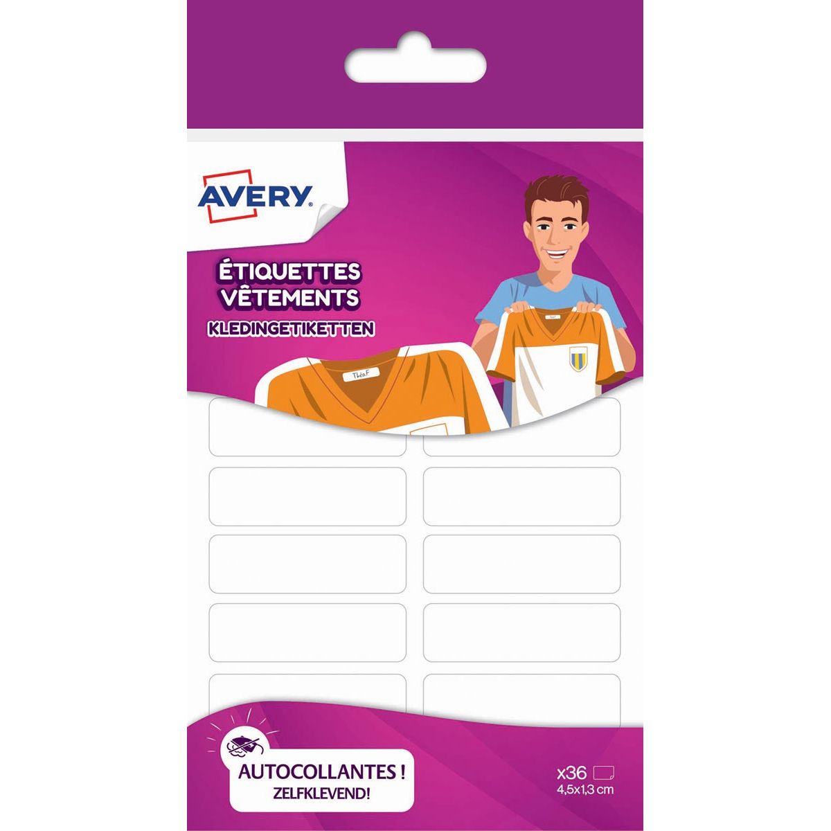 Avery - Familienbekleidungsetiketten, FT 4,5 x 1,3 cm, weiß, hängbares Gehäuse mit 36 Etiketten