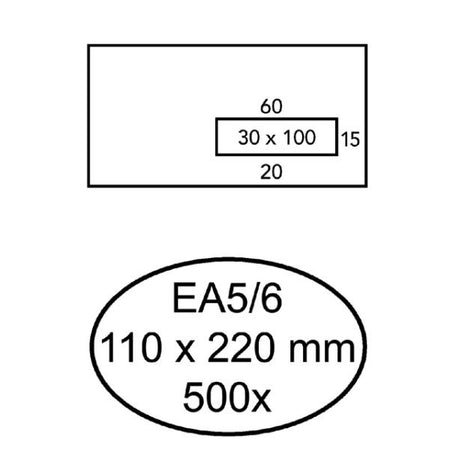 Quantore - Umschlag 110x220mm Fenster 3x10cm rechts 500 Stück