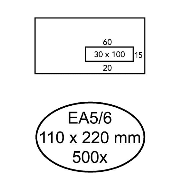 Quantore - Umschlag 110x220mm Fenster 3x10cm rechts 500 Stück