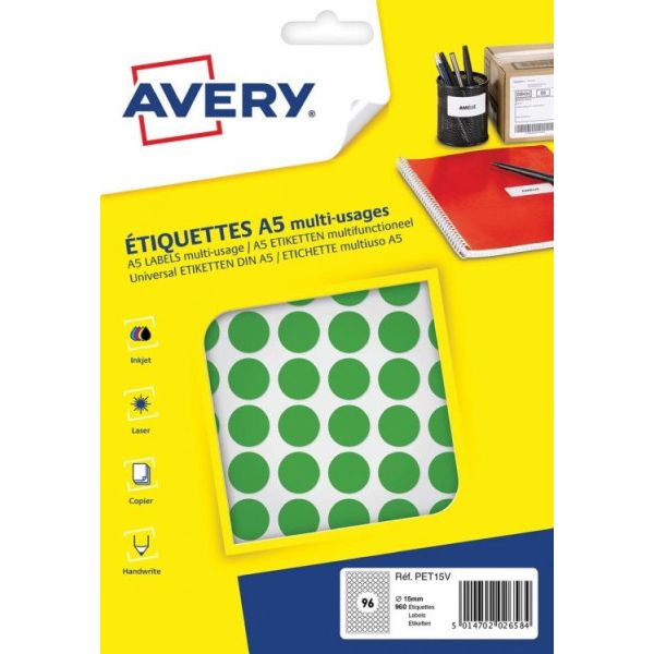 Avery - Etikett | Papier | ∅15mm | Grün