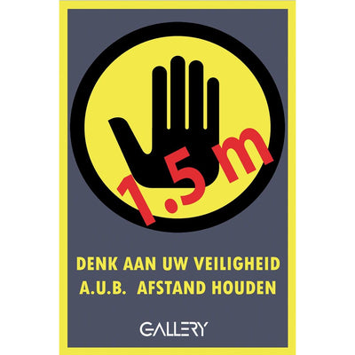 Galerie – Aufkleber, Warnung; Halten Sie einen Abstand von 1,5 Metern ein, ft A5, Niederländisch
