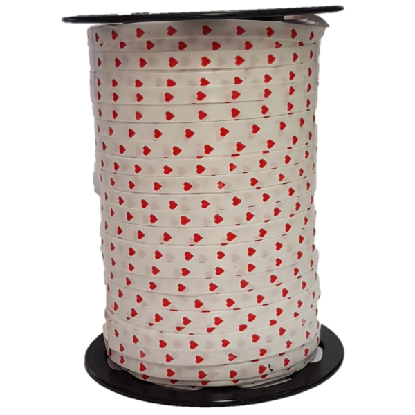 Kräuselband Herzen 5mm x 450 Meter weiß/rot