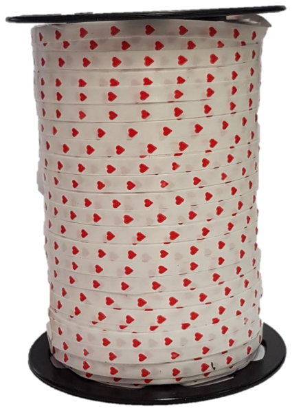 Kräuselband Herzen 5mm x 450 Meter weiß/rot
