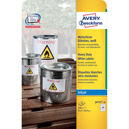 Avery Zweckform - Zweckform J4773-10 wetterfeste Etiketten ft 63,5 x 33,9 mm (B x H), 2.400 Etiketten, weiß