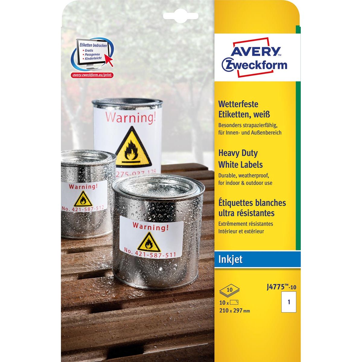 Avery Zweckform – wetterfeste Etiketten ft 210 x 297 mm (B x H), 10 Stück, 1 pro Blatt