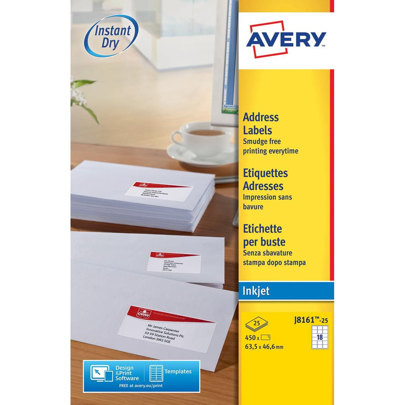 Avery - Etikett J8161-25 63,5x46,6mm weiß 450 Stück