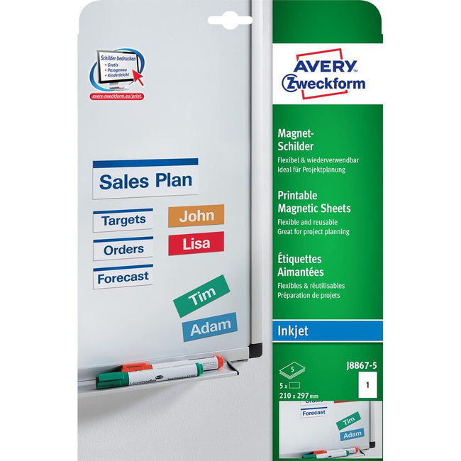 Avery Zweckform - Magnetische Etiketten, ft 210 x 297 mm, Karton mit 5 Stück