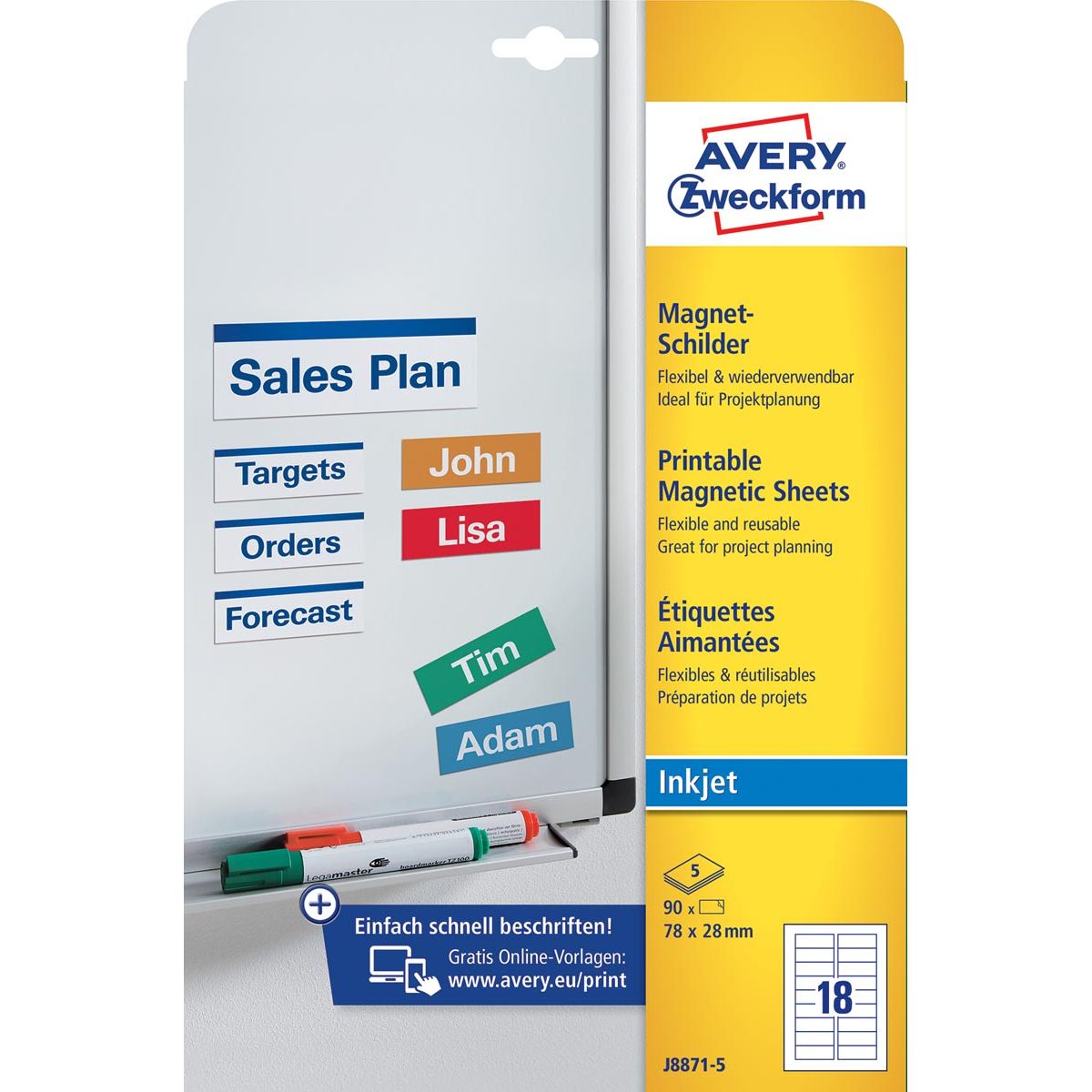 Avery Zweckform - Zweckform Magnetetiketten, ft 78 x 28 mm, ohne Beschichtung, 90 Etiketten, weiß