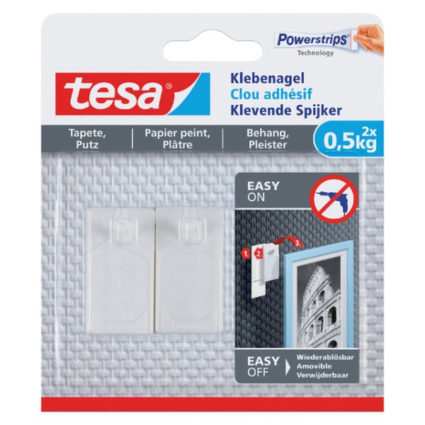 Tesa - Klebenagel® Tapeten und Putz 0,5kg weiß 2 Stück