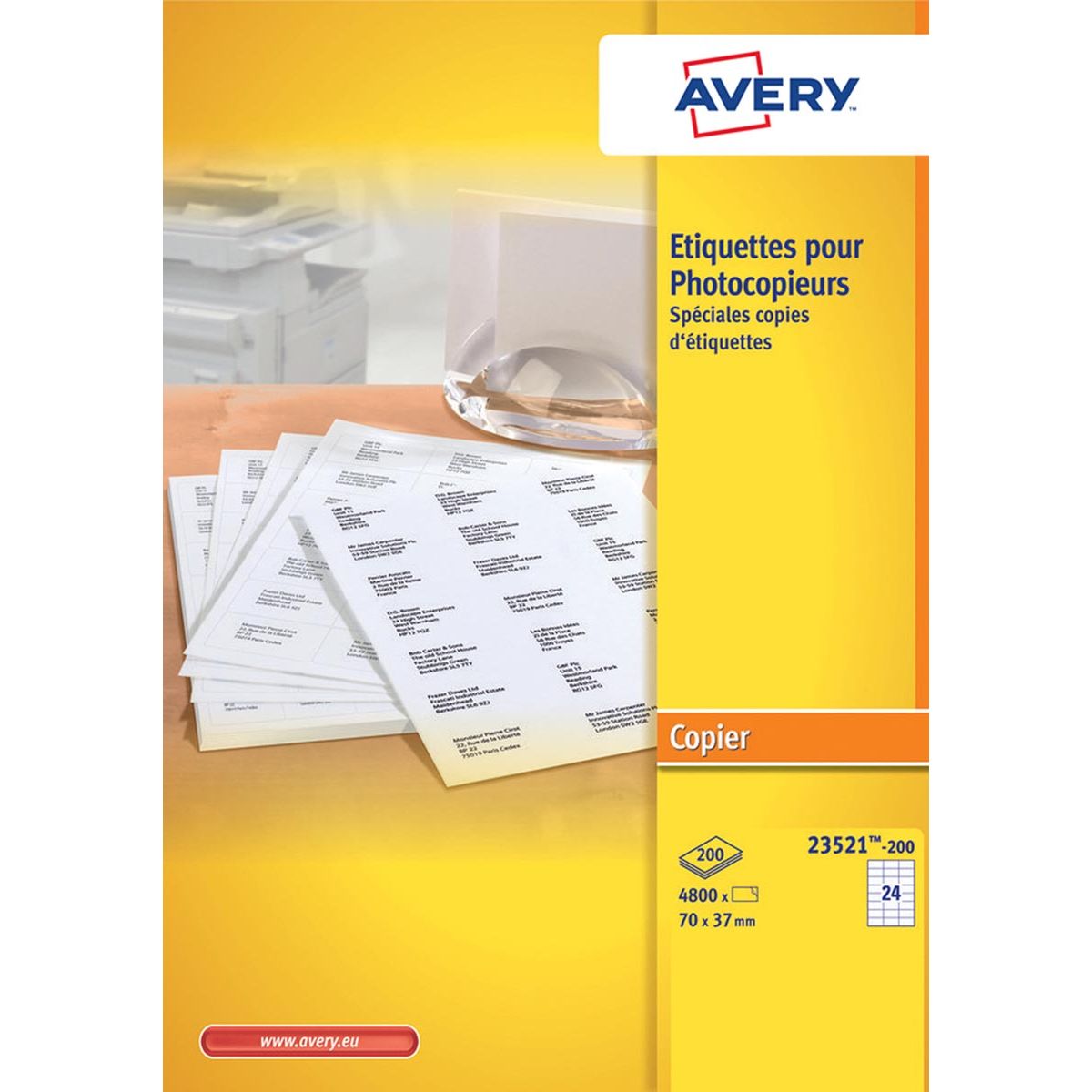 Avery - 23521-200 Kopieretiketten ft 70 x 37 mm (b x h), 4800 Etiketten, weiß