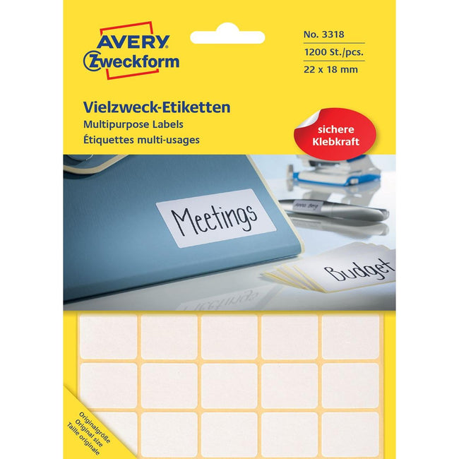 Avery Zweckform - Etikett Zweckform 3318 22x18mm weiß 1200 Stück