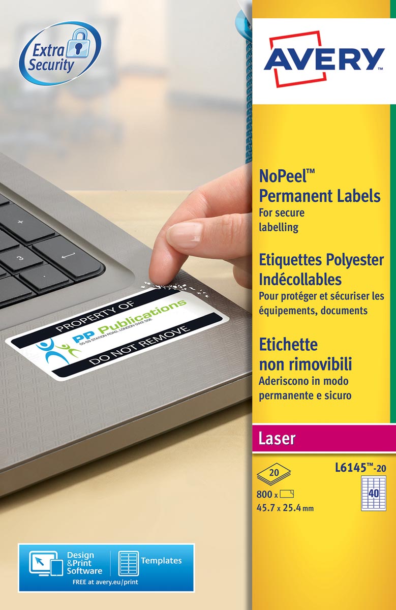 Avery -  L6145-20 NoPeel etiketten ft 45,7 x 25,4 mm (b x h), 800 etiketten, wit